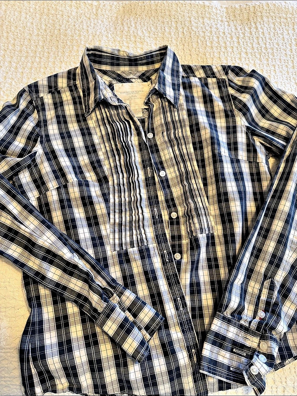 American Eagle Outfitters Men's Plaid Button Down Shirt in Blue & Black